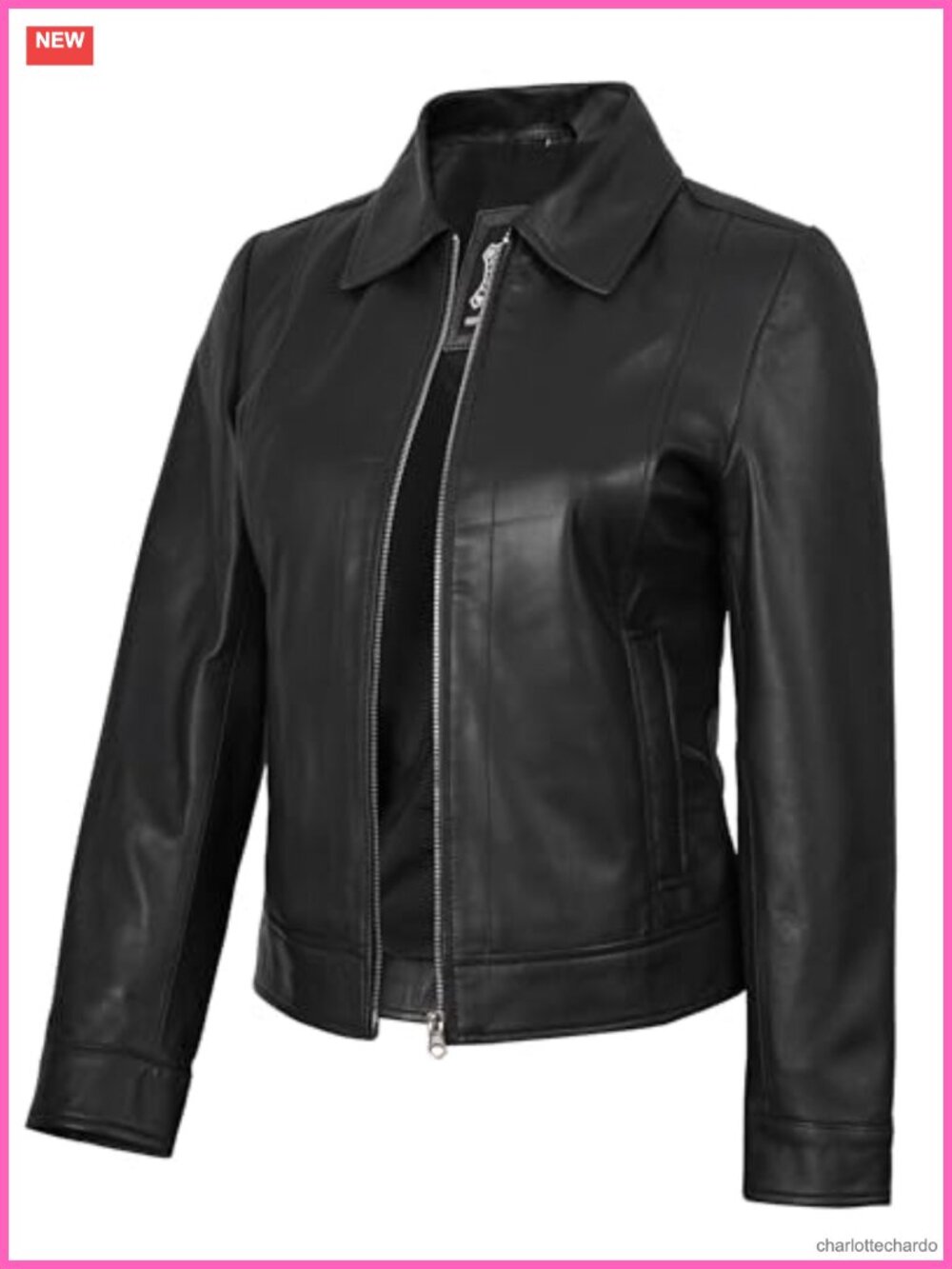 Lambskin Leather Jacket Shirt Collar Moto Biker Women's Outerwear